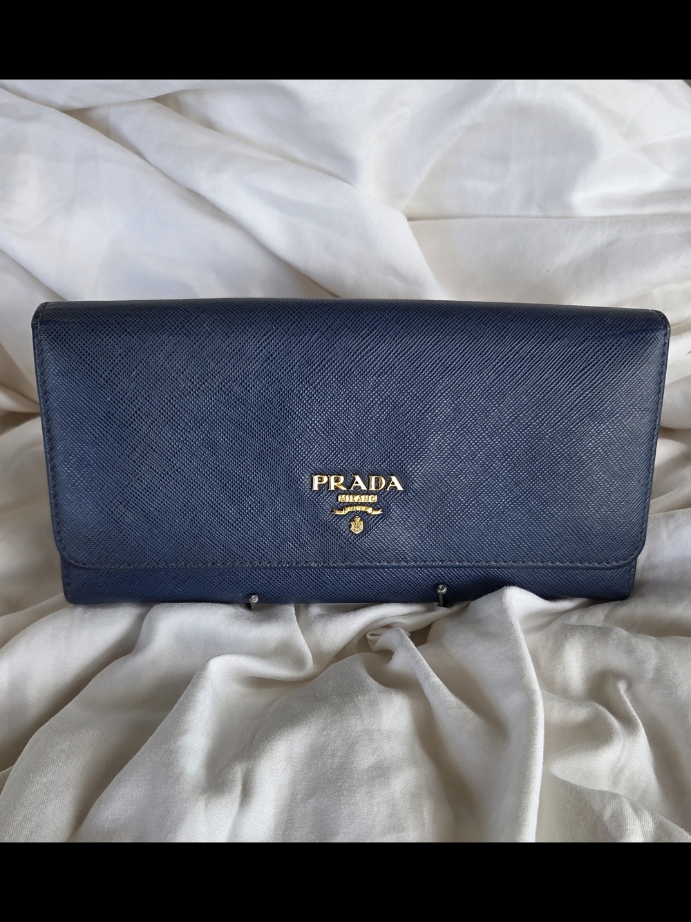 PRADA Navy Saffiano Leather Continental Wallet - Prada Logo